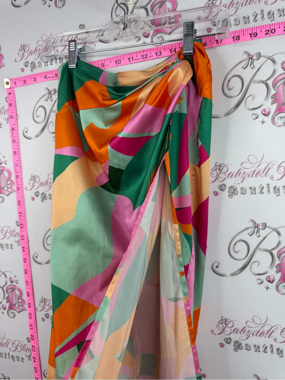 RNWY skirt side slit bright Abstract Print Maxi Skirt — Green, Pink & Orange - Picture 4 of 12